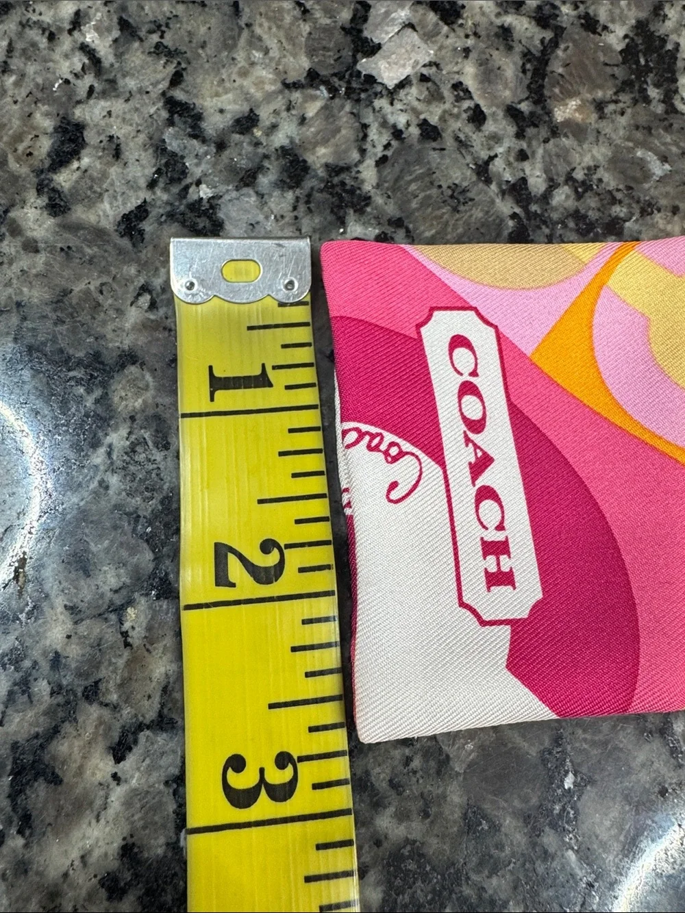 Coach silk twilly scarf Pink, Yellow & Orange Graphic Signature Scarf EUC
